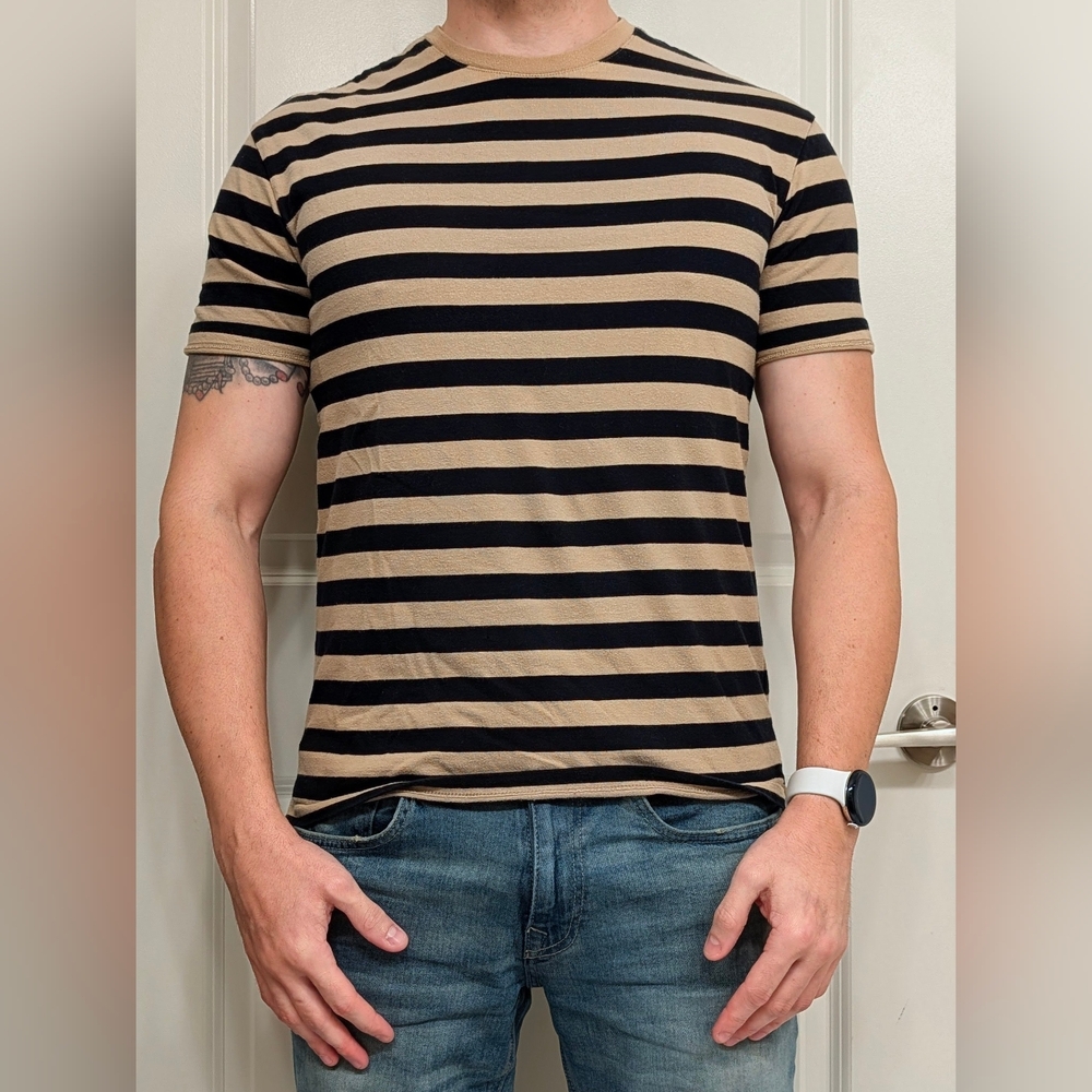 H&M Black and Tan Striped Short Sleeve Tee